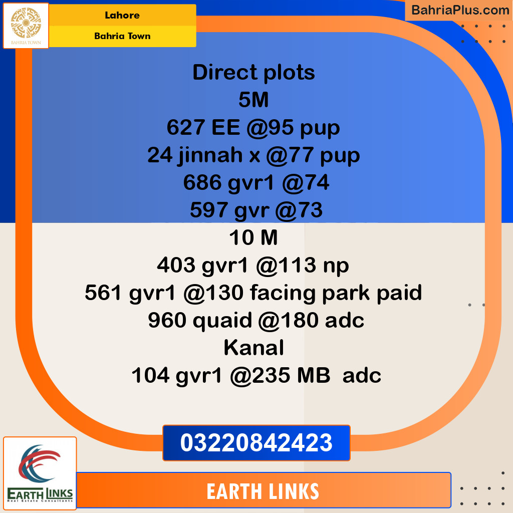 Residential Plot for Sale in Bahria Town, Lahore - (BP-230960)