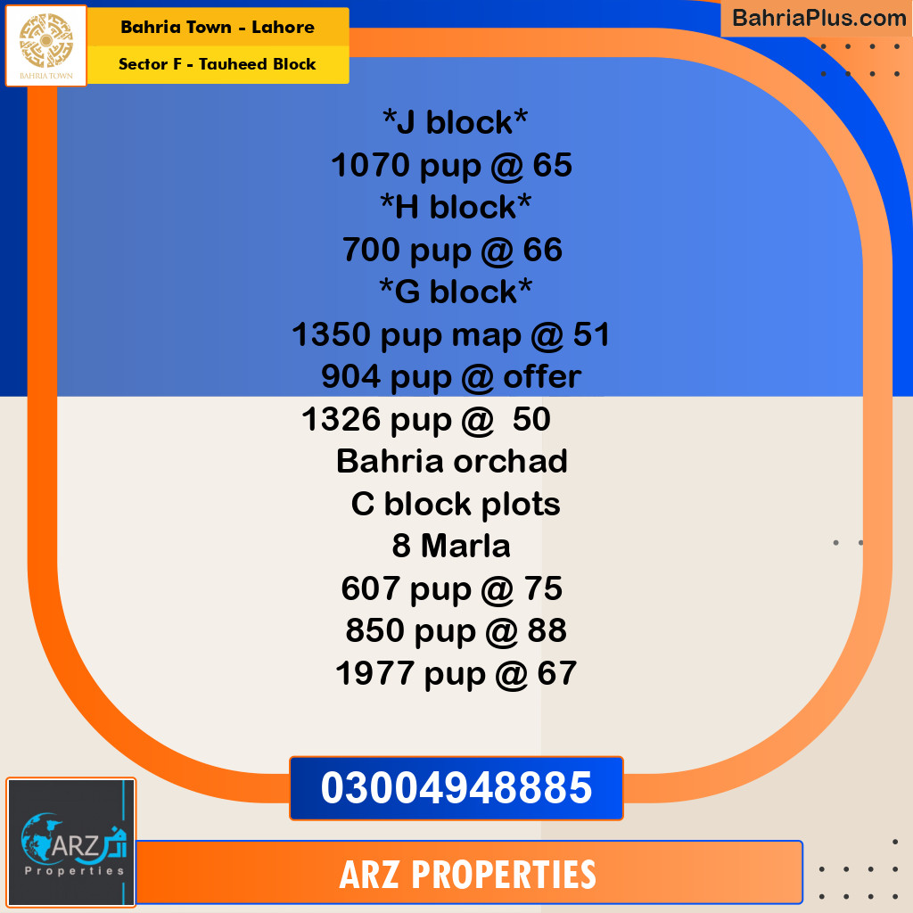 Residential Plot for Sale in Sector F - Tauheed Block -  Bahria Town, Lahore - (BP-231017)