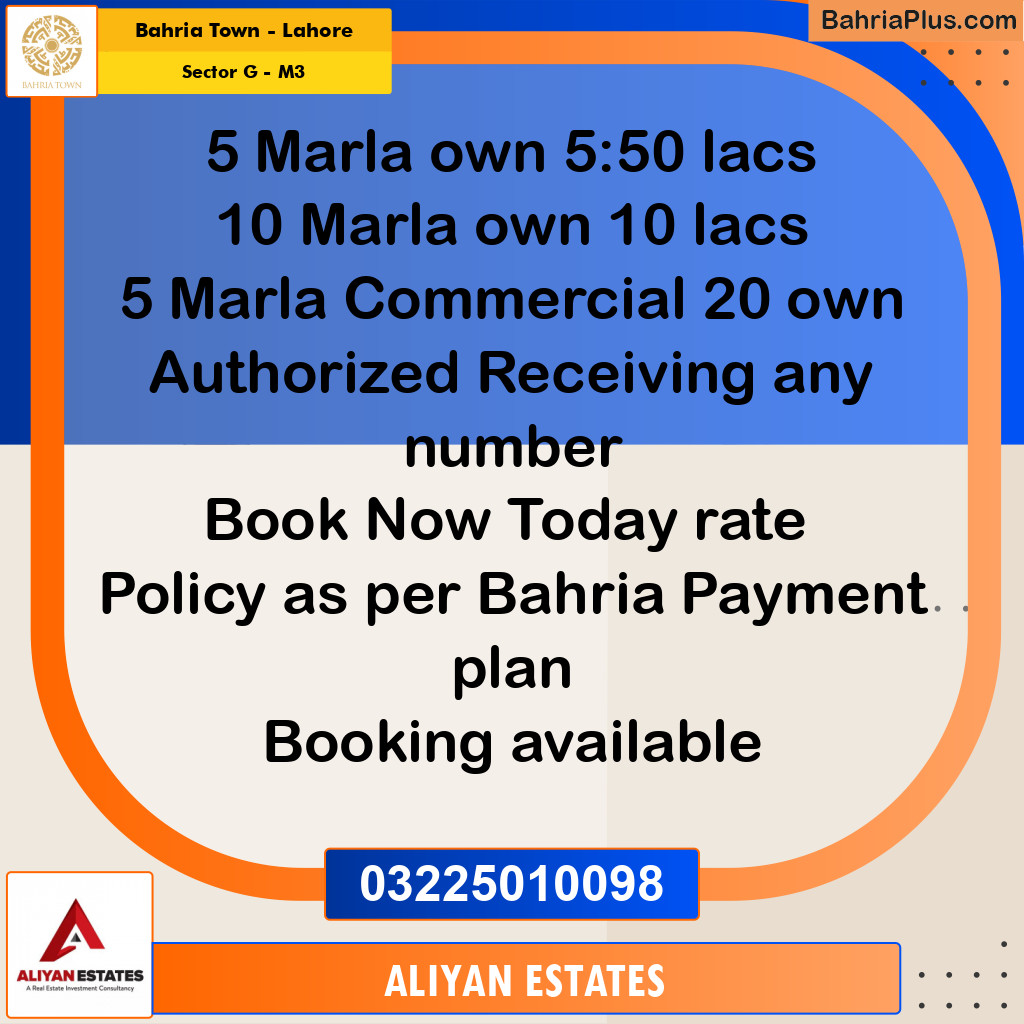 5 Marla Residential Plot for Sale in Sector G - Sarwar Block -  Bahria Town, Lahore - (BP-231054)