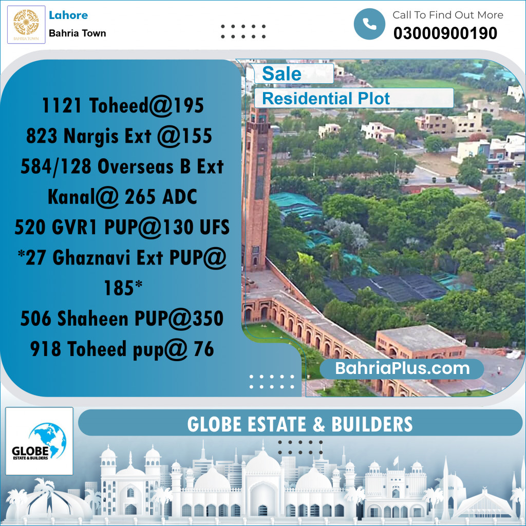 Residential Plot for Sale in Bahria Town, Lahore - (BP-231055)