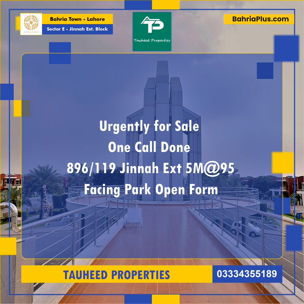 5 Marla Residential Plot for Sale in Sector E - Jinnah Ext. Block -  Bahria Town, Lahore - (BP-231069)