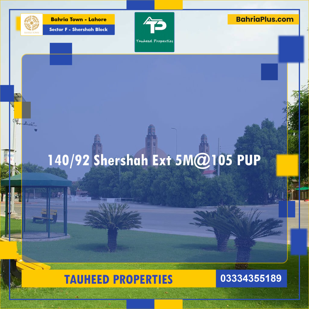 5 Marla Residential Plot for Sale in Sector F - Shershah Block -  Bahria Town, Lahore - (BP-231072)