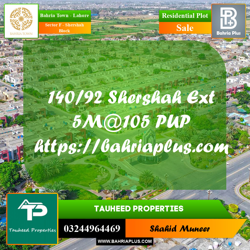 5 Marla Residential Plot for Sale in Sector F - Shershah Block -  Bahria Town, Lahore - (BP-231138)
