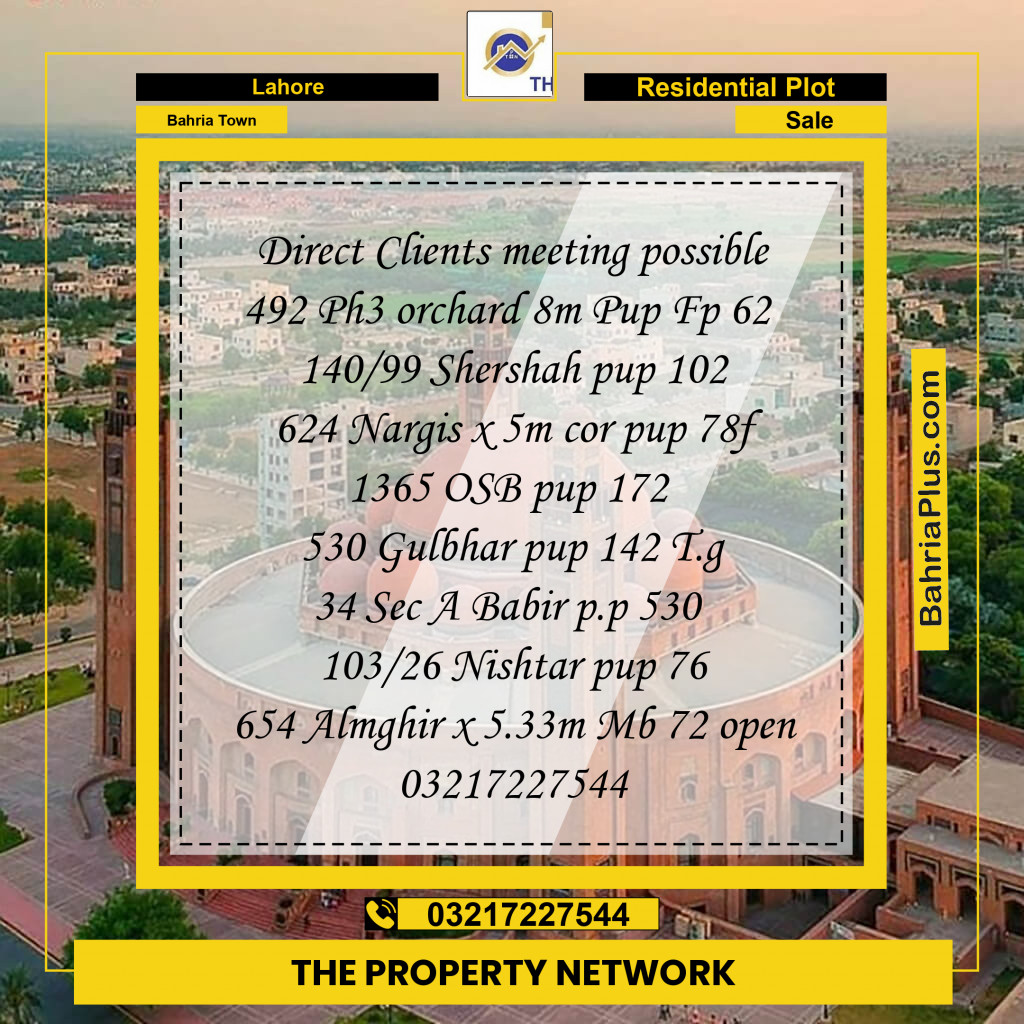 Residential Plot for Sale in Bahria Town, Lahore - (BP-231140)