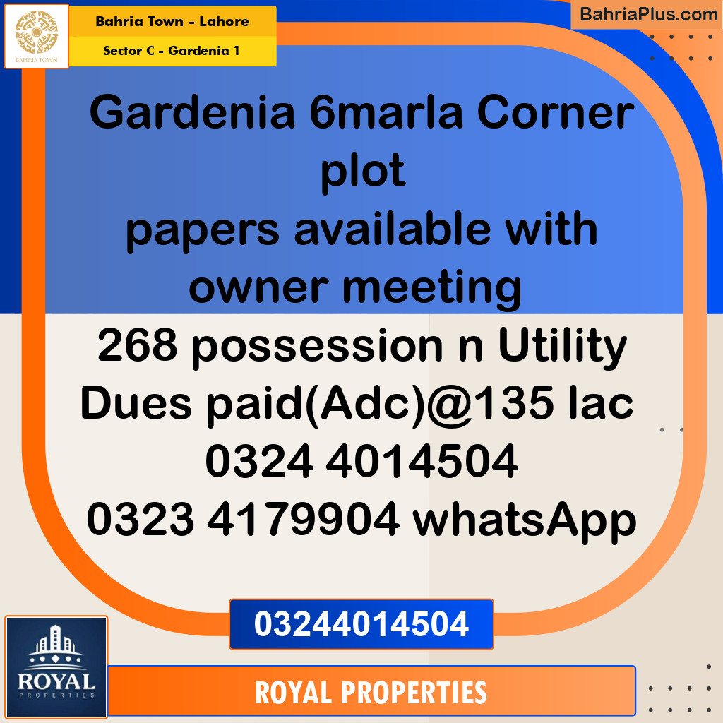 Residential Plot for Sale in Sector C - Gardenia 1 -  Bahria Town, Lahore - (BP-231183)
