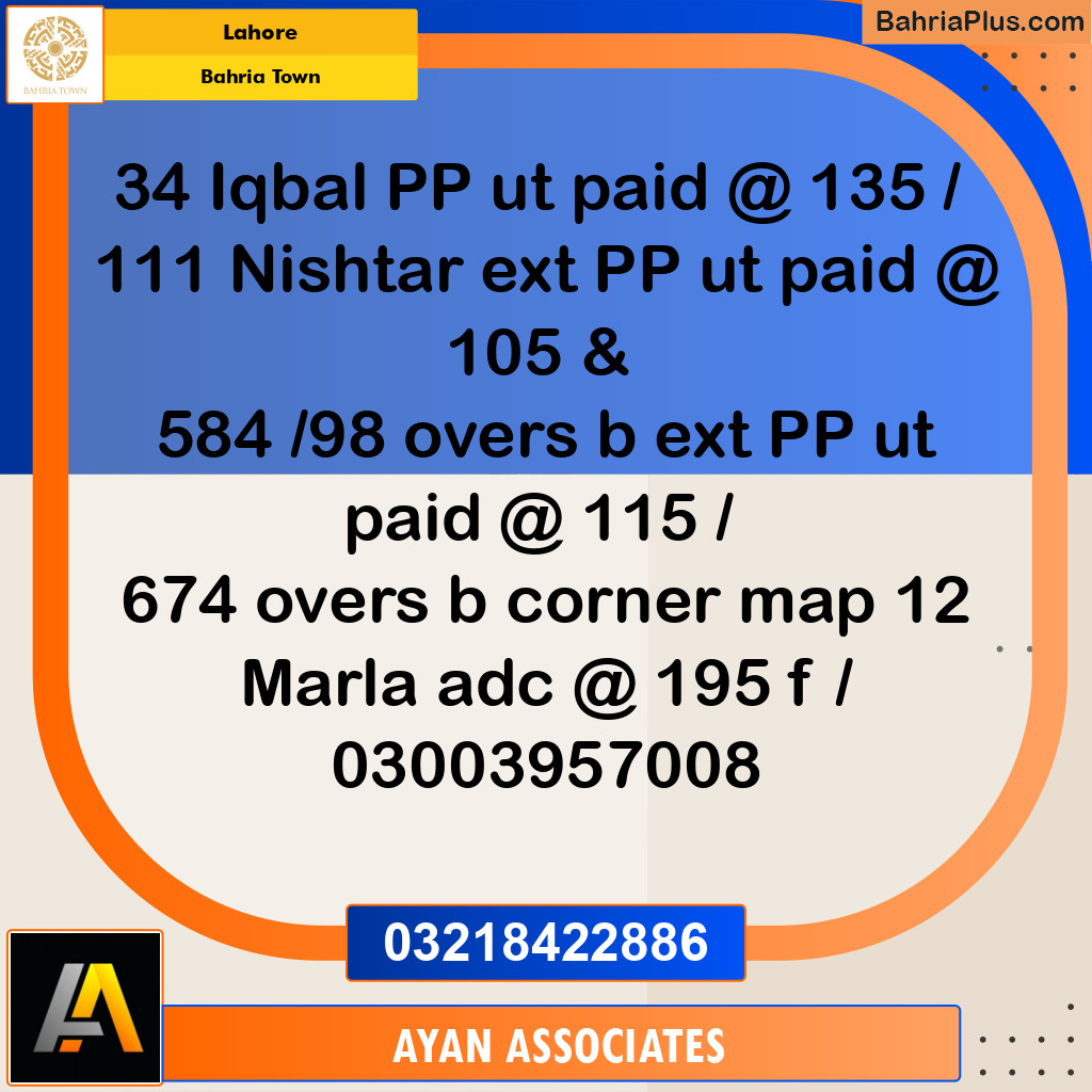 Residential Plot for Sale in Bahria Town, Lahore - (BP-231194)