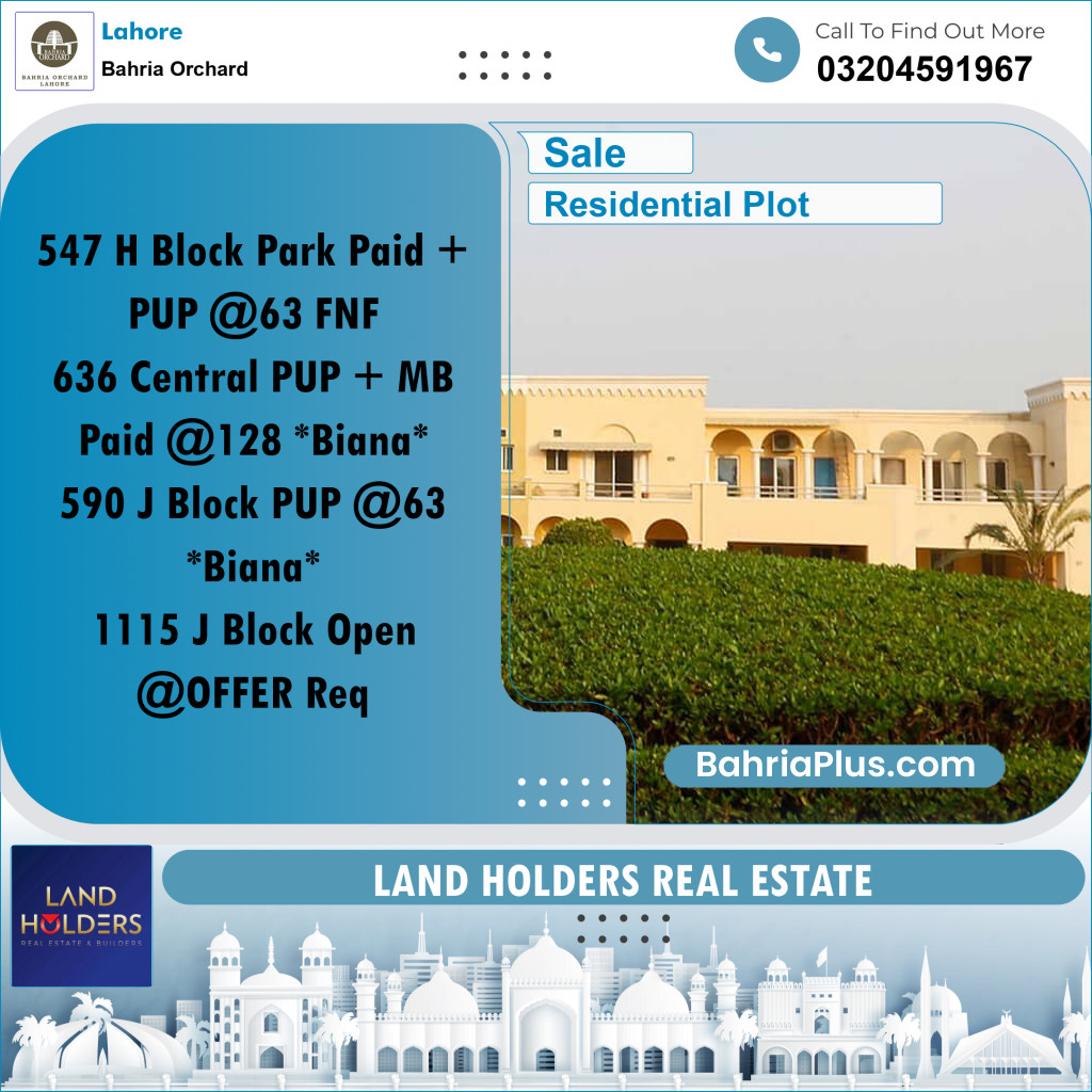 Residential Plot for Sale in Bahria Orchard, Lahore - (BP-231200)