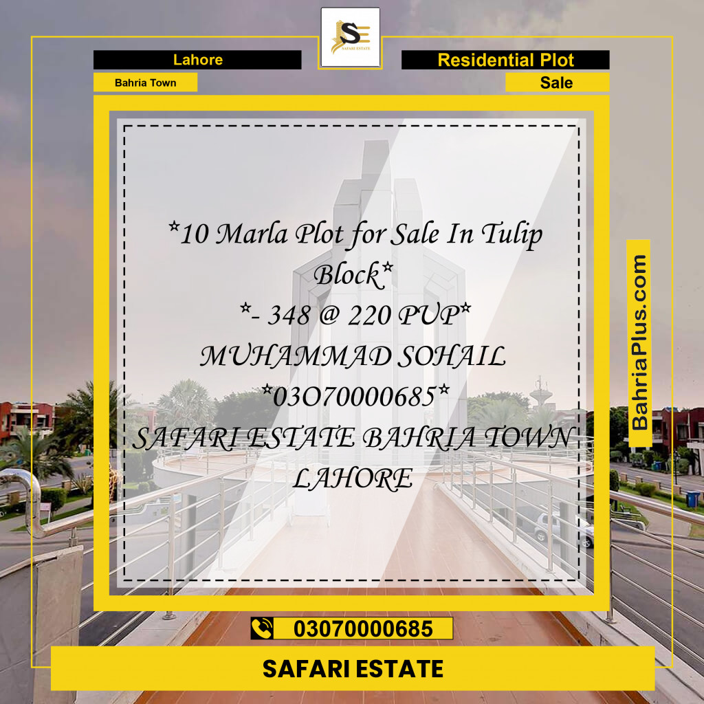 Residential Plot for Sale in Bahria Town, Lahore - (BP-231210)