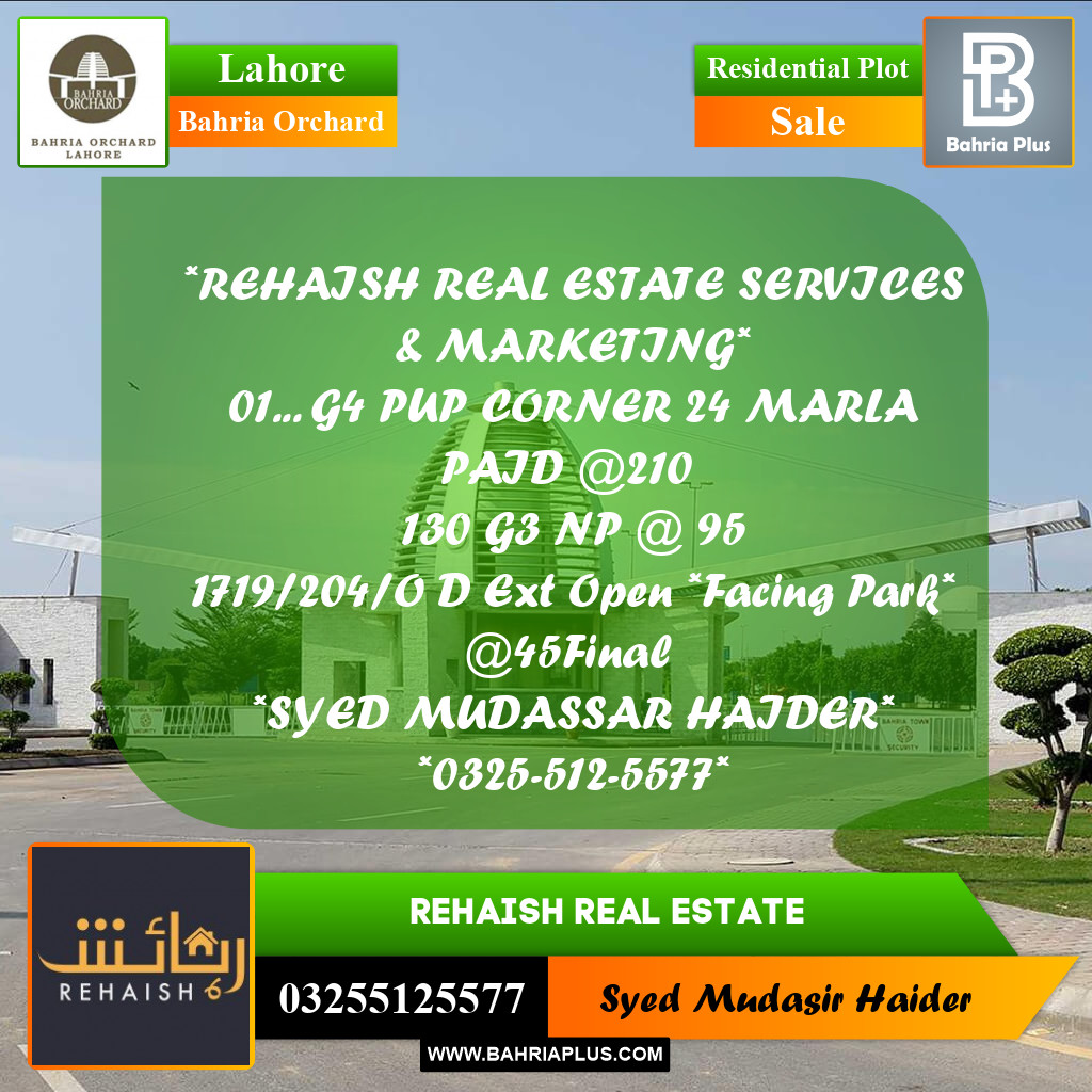 Residential Plot for Sale in Bahria Orchard, Lahore - (BP-231242)