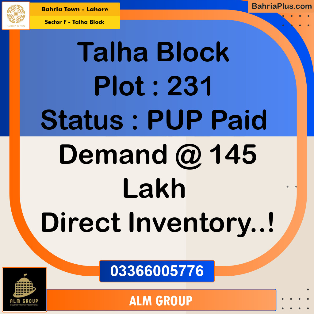 10 Marla Residential Plot for Sale in Sector F - Talha Block -  Bahria Town, Lahore - (BP-231264)