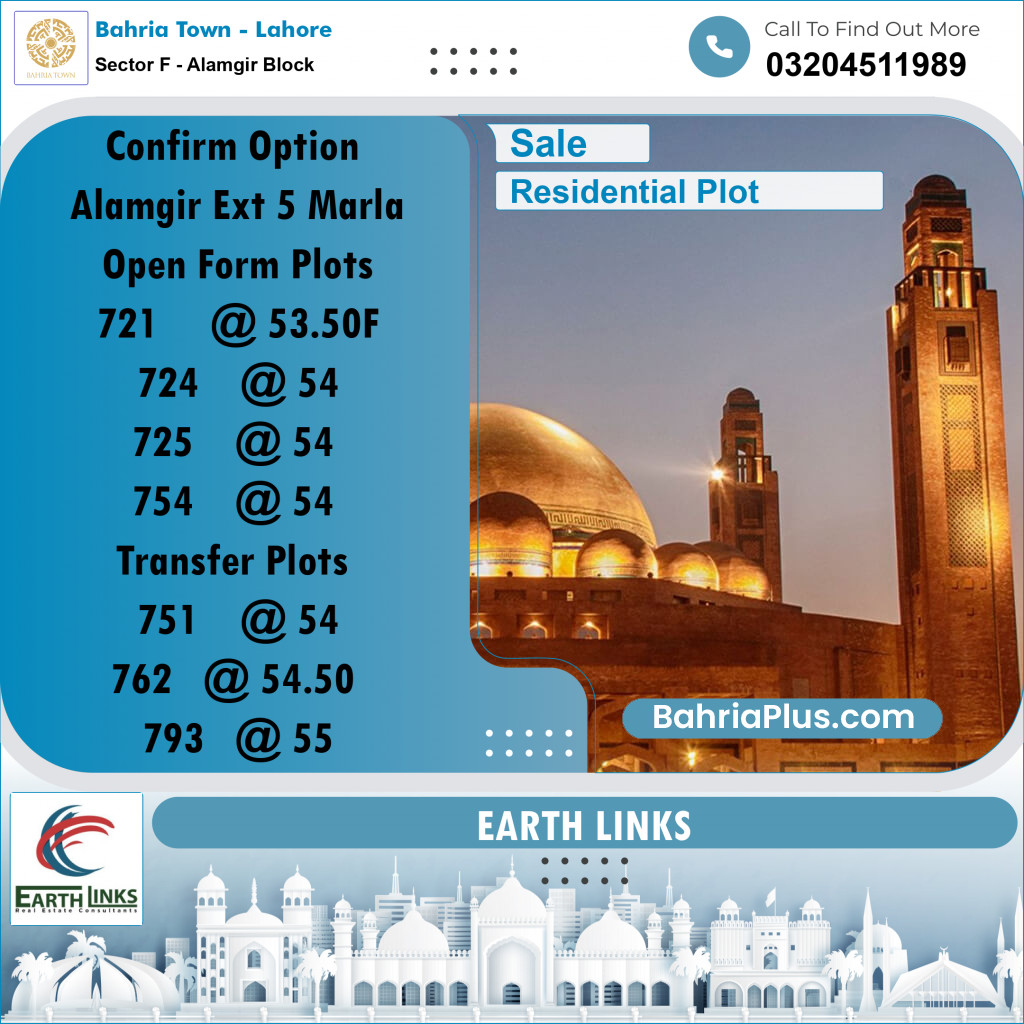 5 Marla Residential Plot for Sale in Sector F - Alamgir Block -  Bahria Town, Lahore - (BP-231322)