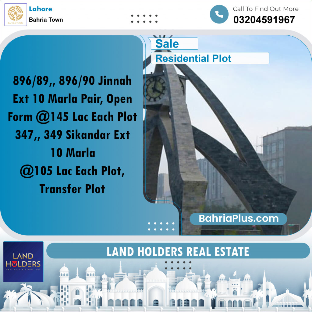 Residential Plot for Sale in Bahria Town, Lahore - (BP-231411)