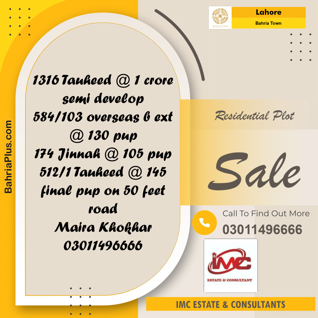 Residential Plot for Sale in Bahria Town, Lahore - (BP-231432)