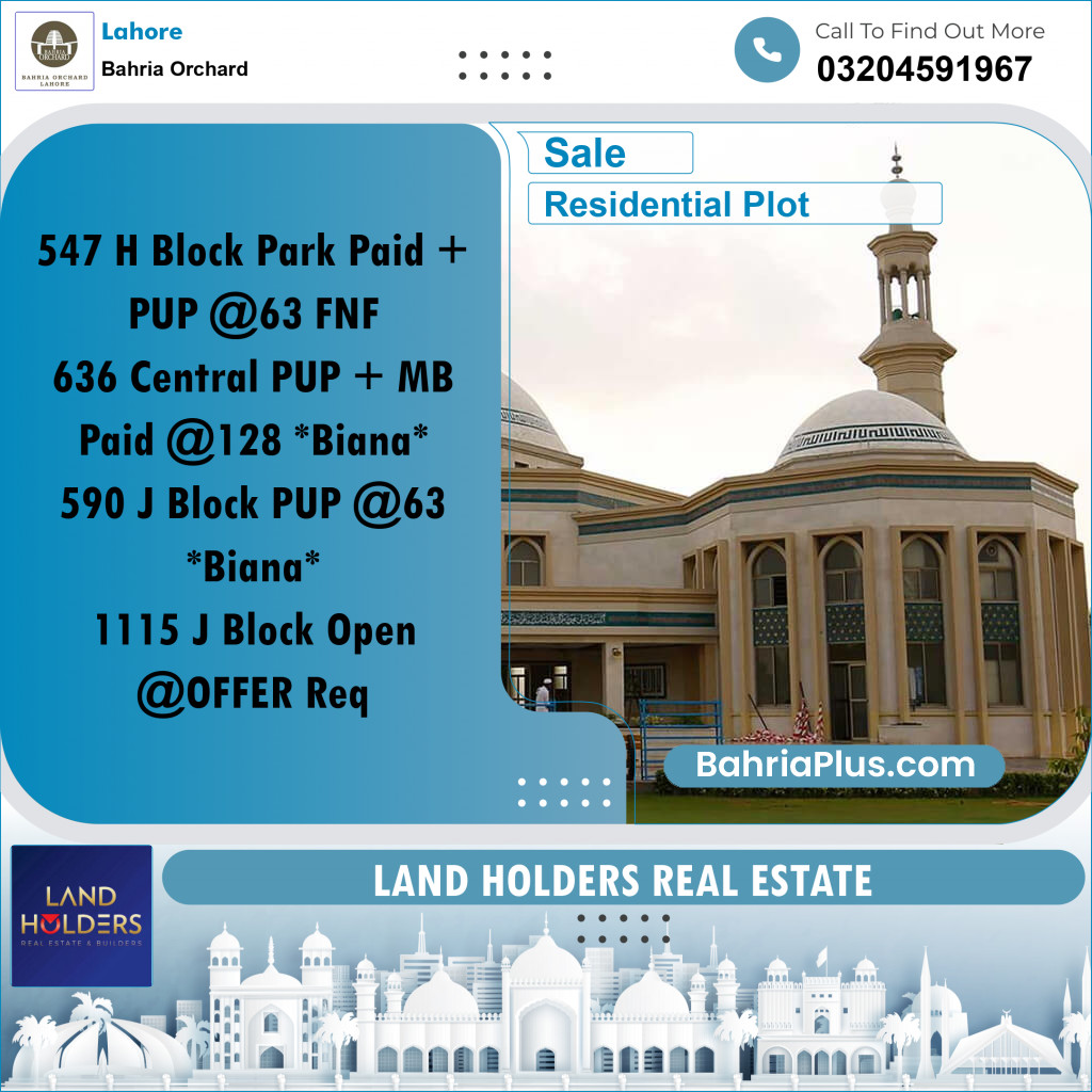 Residential Plot for Sale in Bahria Orchard, Lahore - (BP-231504)