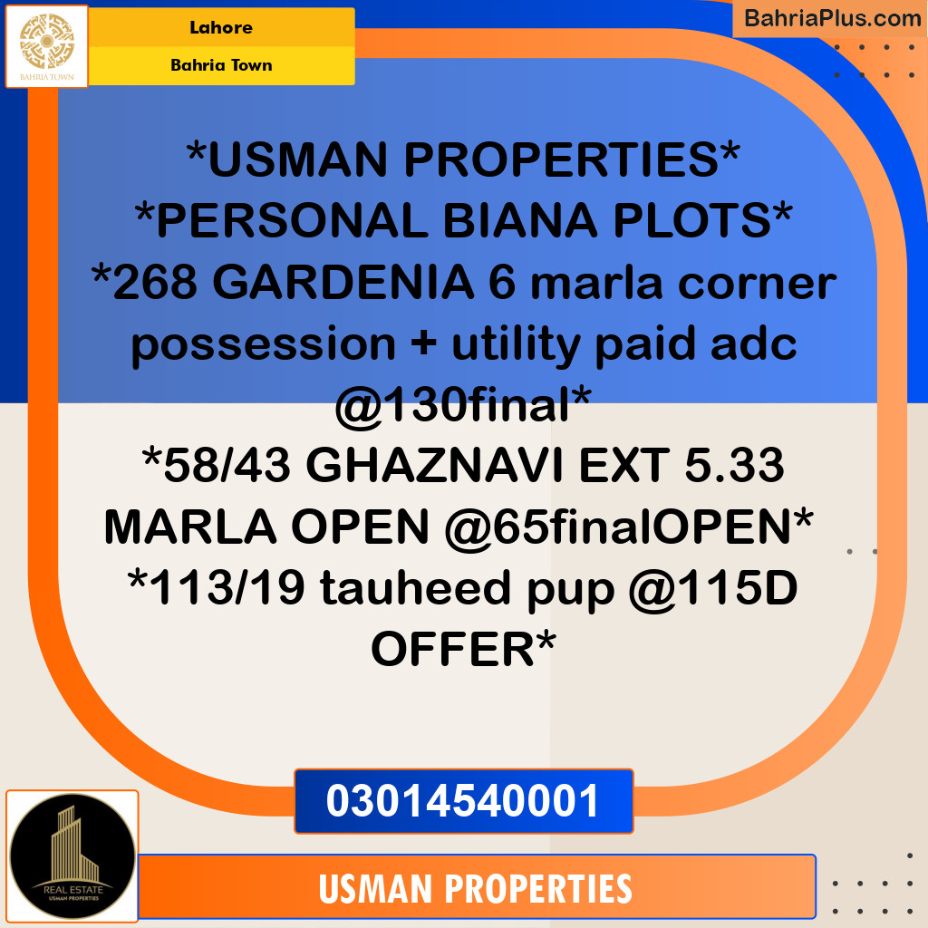 Residential Plot for Sale in Bahria Town, Lahore - (BP-231509)