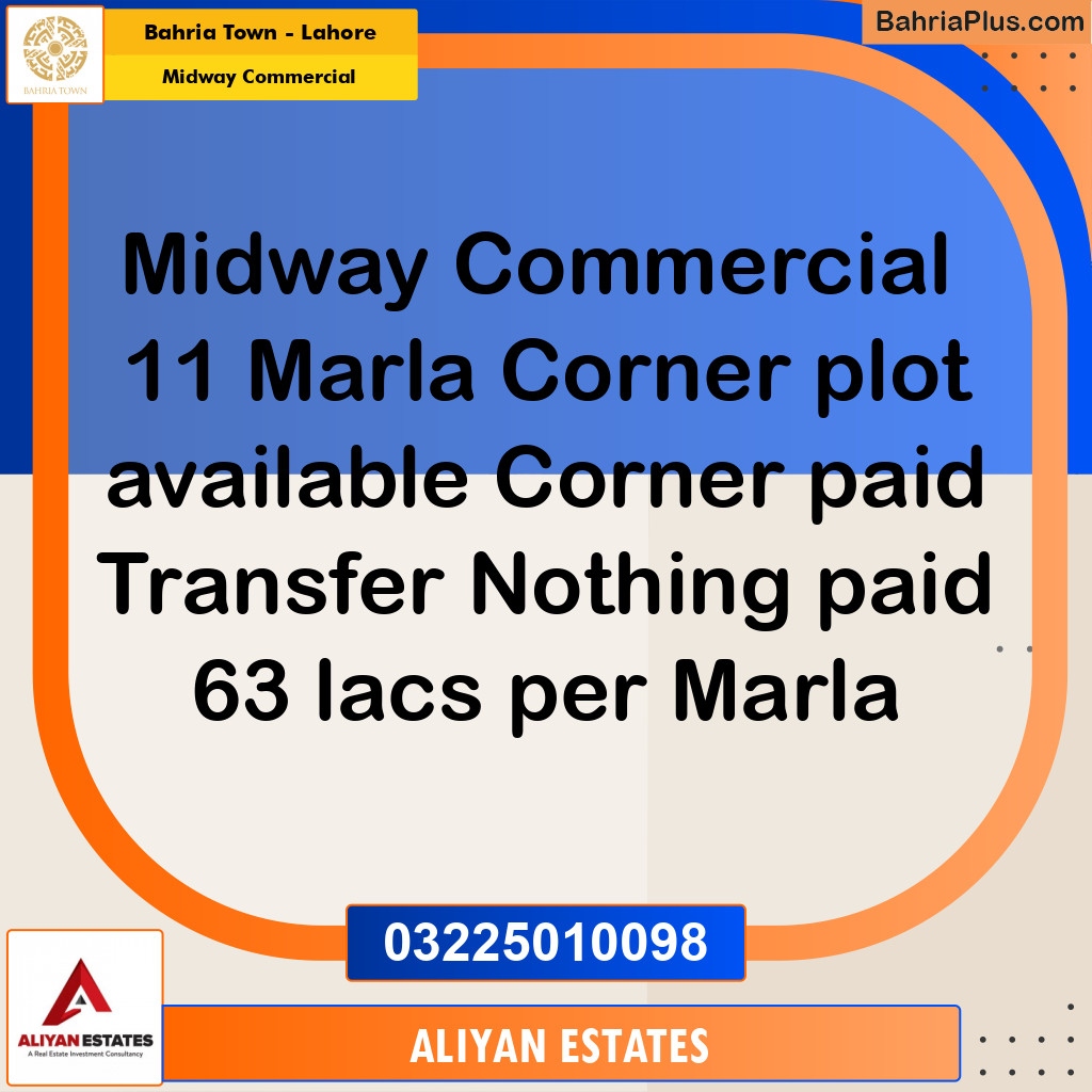 11 Marla Commercial Plot for Sale in Midway Commercial -  Bahria Town, Lahore - (BP-231510)