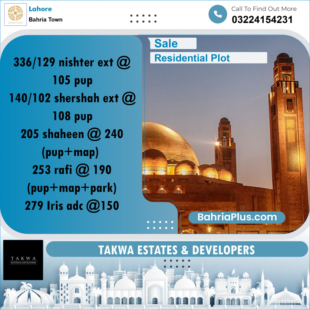 Residential Plot for Sale in Bahria Town, Lahore - (BP-231562)
