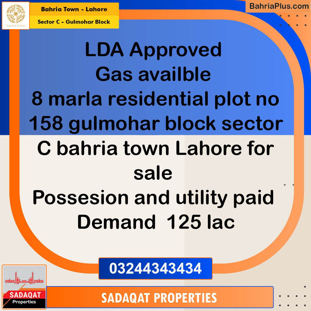 8 Marla Residential Plot for Sale in Sector C - Gulmohar Block -  Bahria Town, Lahore - (BP-231564)