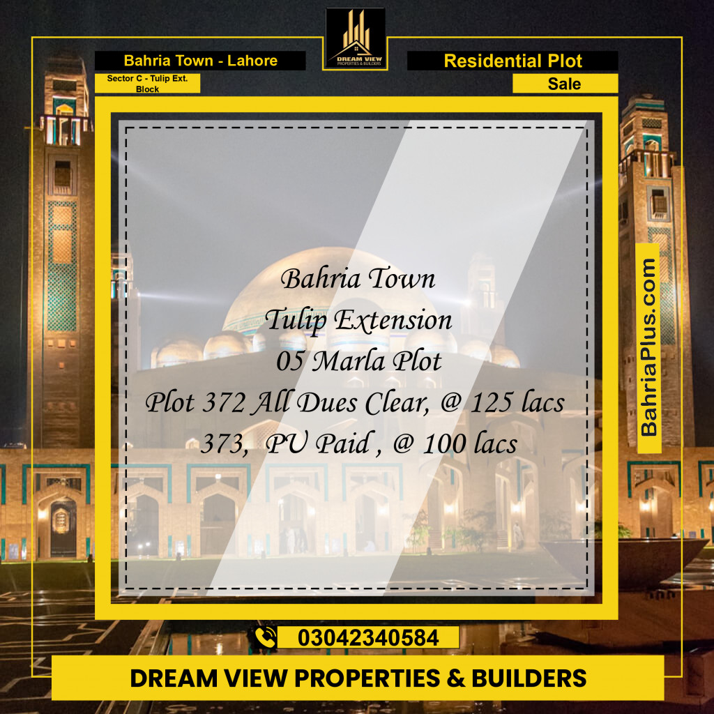 5 Marla Residential Plot for Sale in Sector C - Tulip Ext. Block -  Bahria Town, Lahore - (BP-231592)