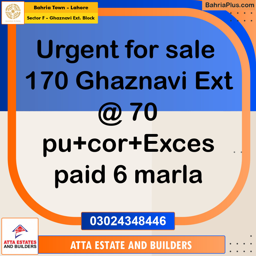 6 Marla Residential Plot for Sale in Sector F - Ghaznavi Ext. Block -  Bahria Town, Lahore - (BP-231637)