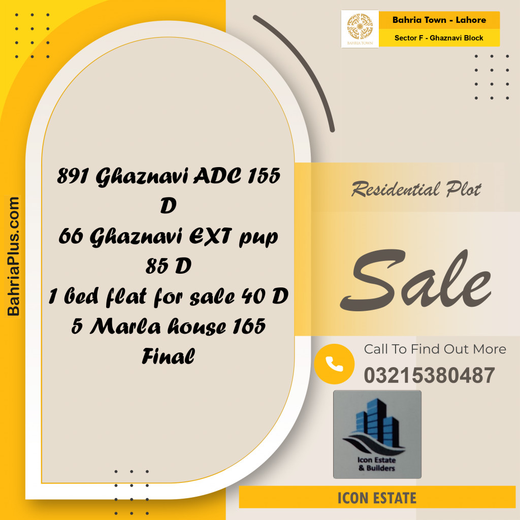 10 Marla Residential Plot for Sale in Sector F - Ghaznavi Block -  Bahria Town, Lahore - (BP-231652)
