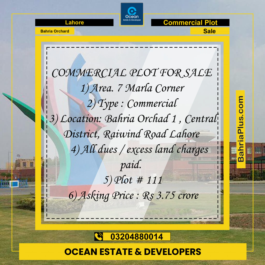 Commercial Plot for Sale in Bahria Orchard, Lahore - (BP-231701)