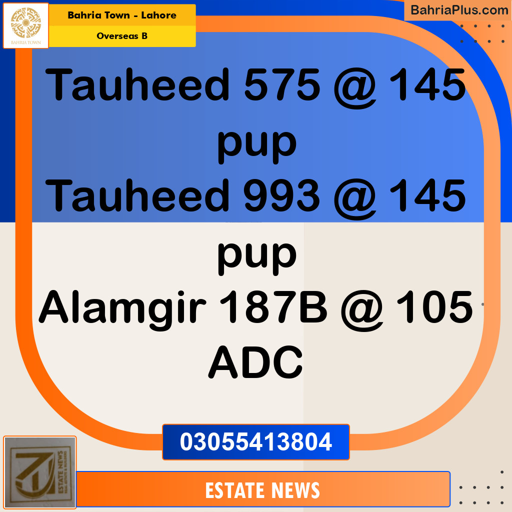 Residential Plot for Sale in Overseas B -  Bahria Town, Lahore - (BP-231713)