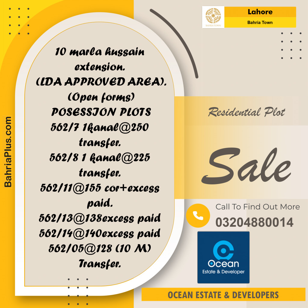 Residential Plot for Sale in Bahria Town, Lahore - (BP-231715)