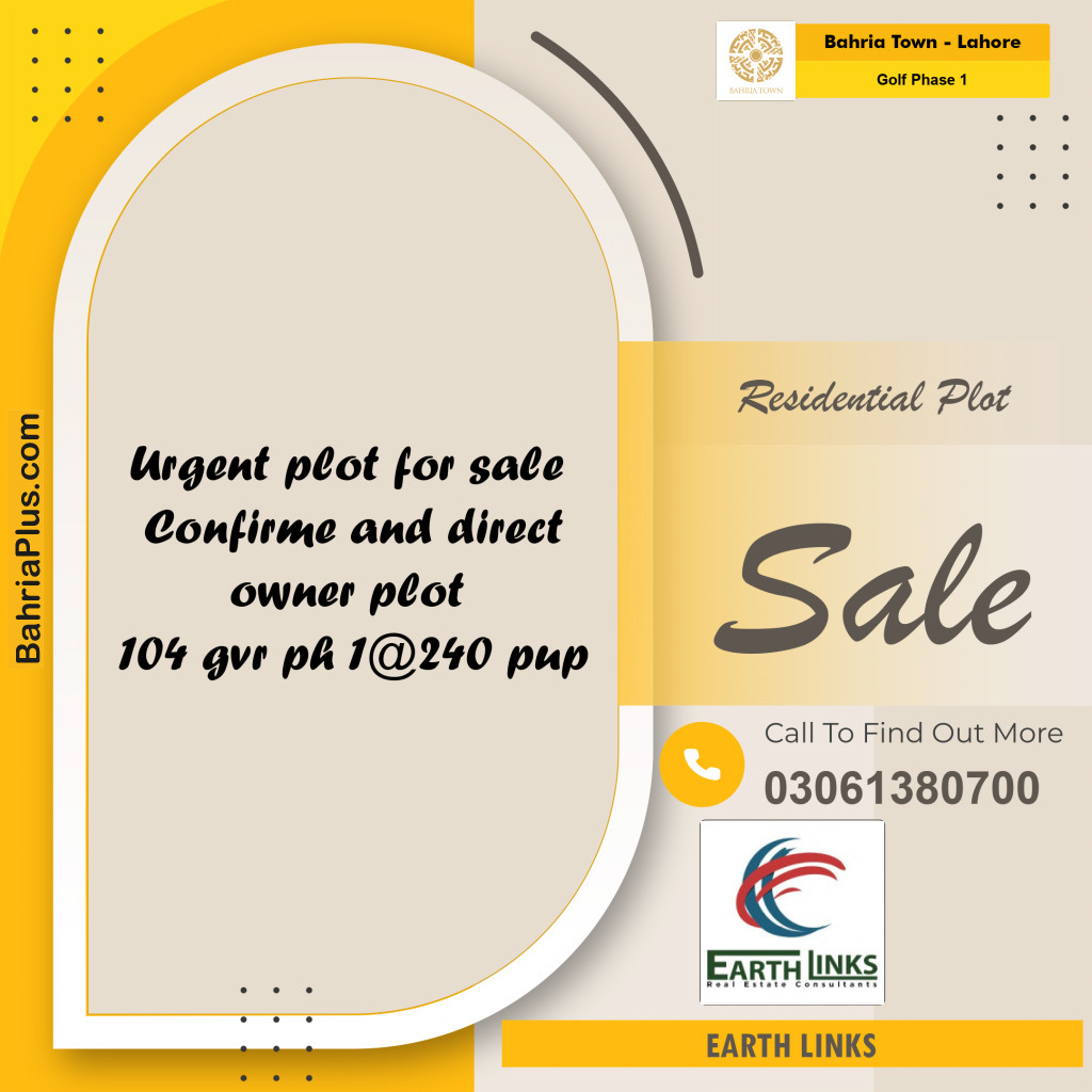 20 Kanal Residential Plot for Sale in Golf Phase 1 -  Bahria Town, Lahore - (BP-231719)
