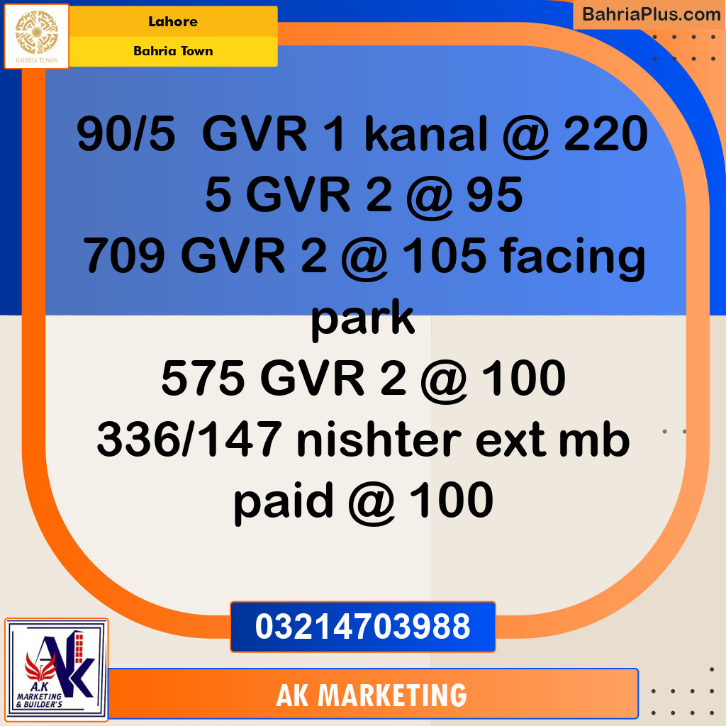 Residential Plot for Sale in Bahria Town, Lahore - (BP-231817)