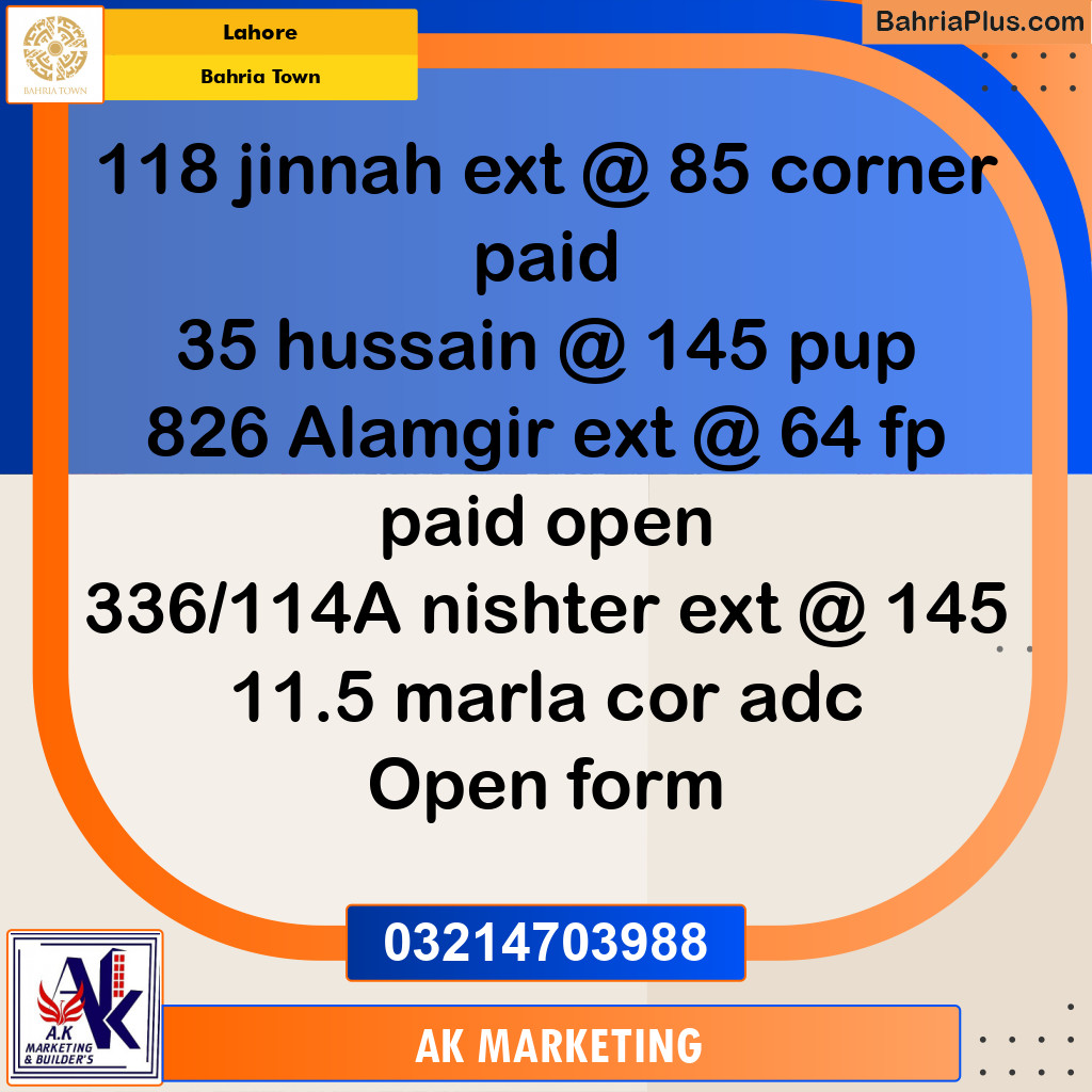 Residential Plot for Sale in Bahria Town, Lahore - (BP-231820)