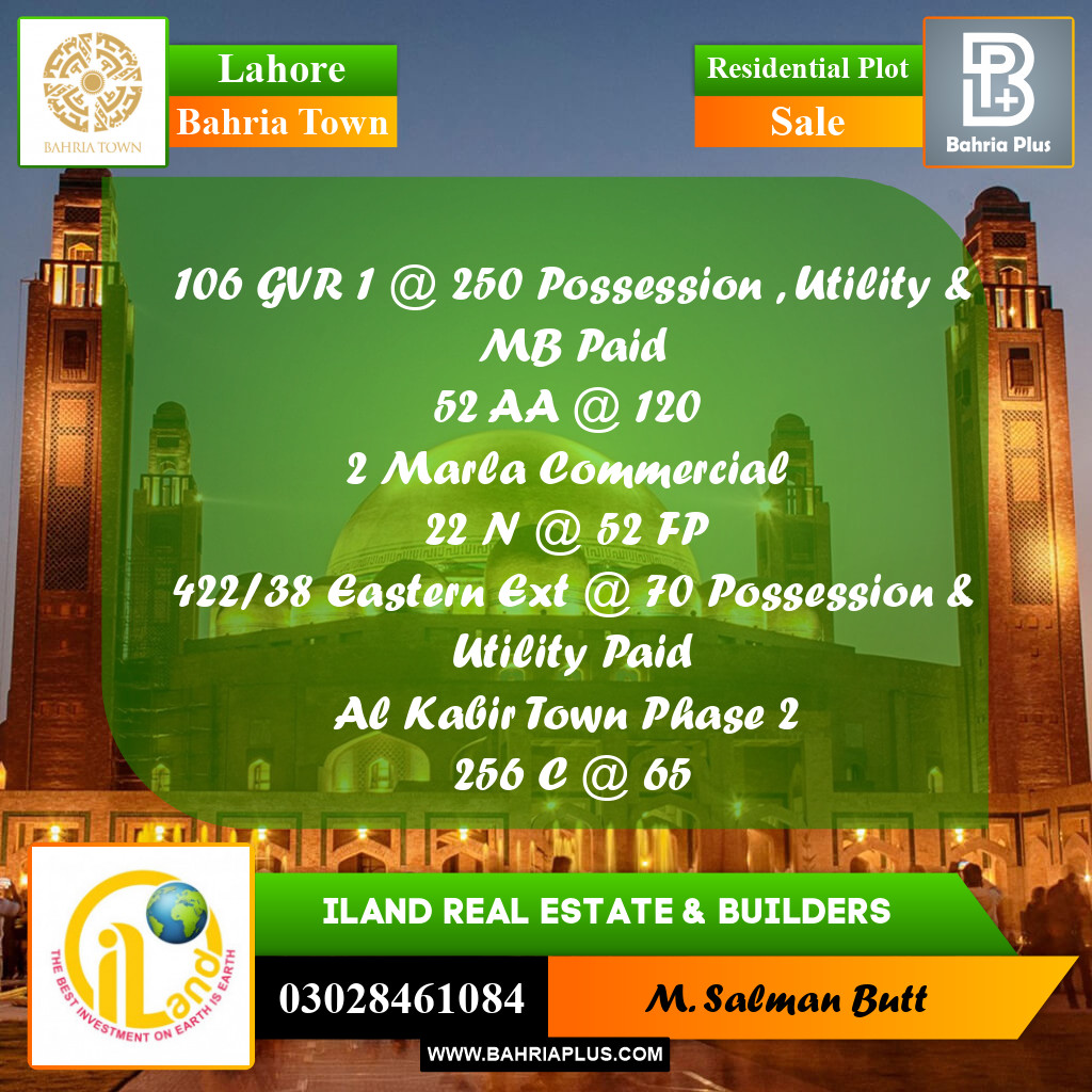 Residential Plot for Sale in Bahria Town, Lahore - (BP-231892)