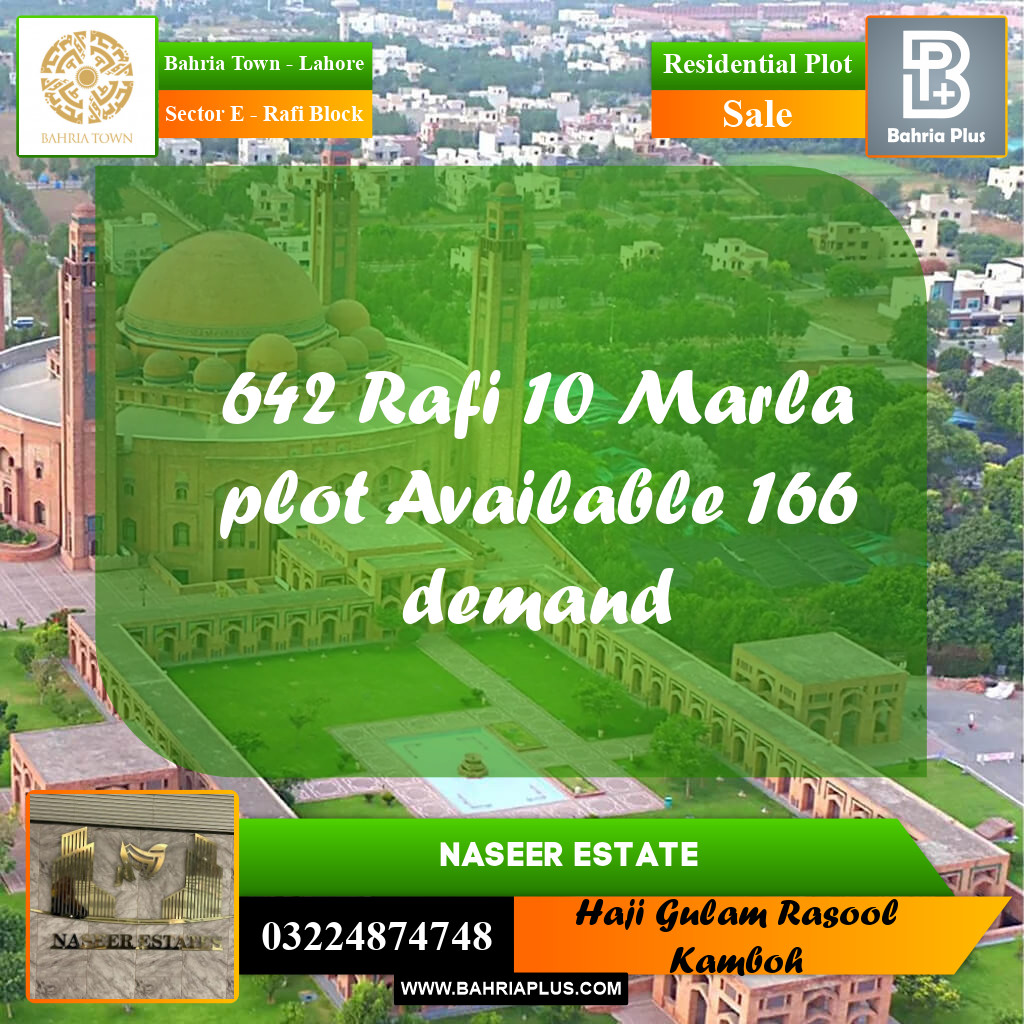 10 Marla Residential Plot for Sale in Sector E - Rafi Block -  Bahria Town, Lahore - (BP-231902)