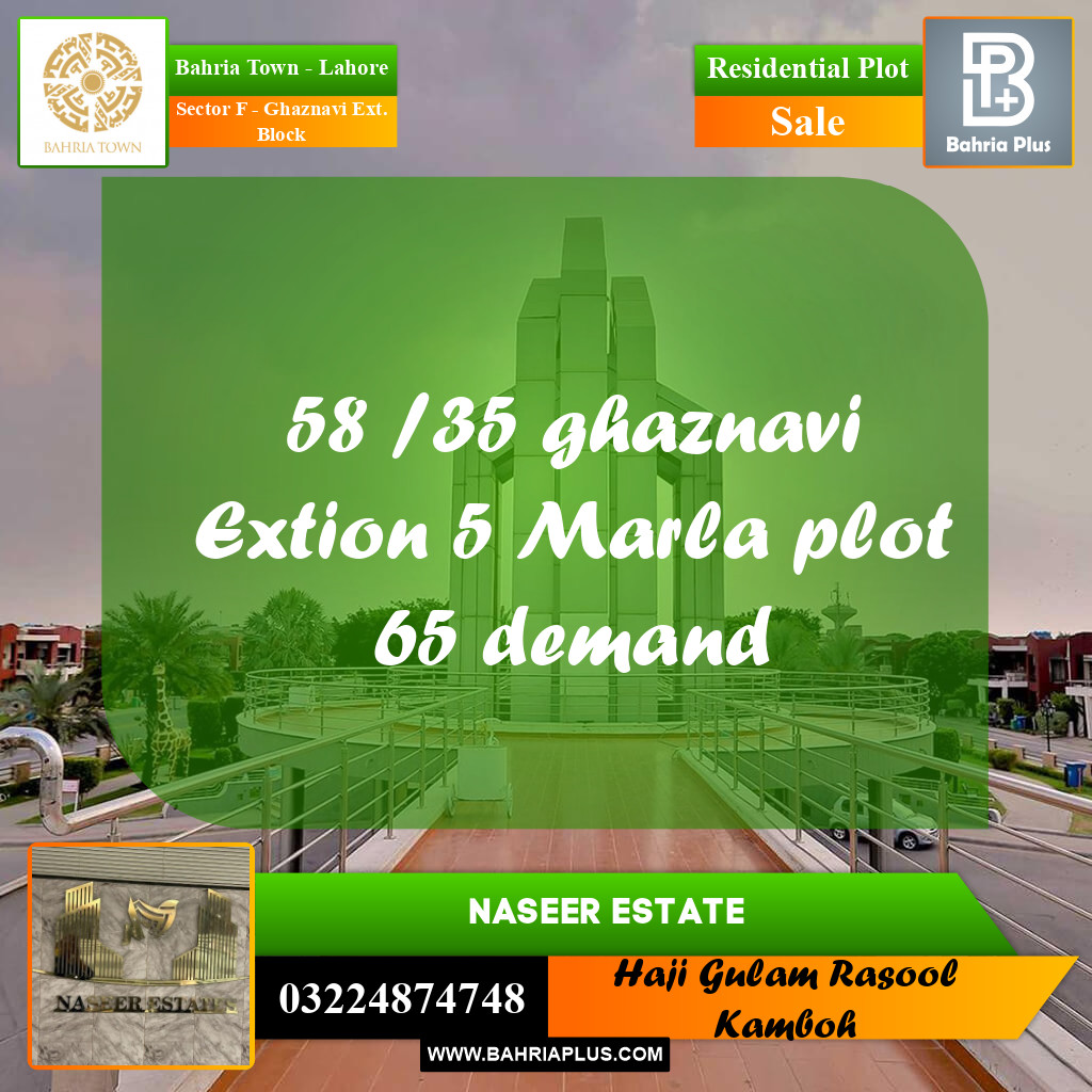 5 Marla Residential Plot for Sale in Sector F - Ghaznavi Ext. Block -  Bahria Town, Lahore - (BP-231906)