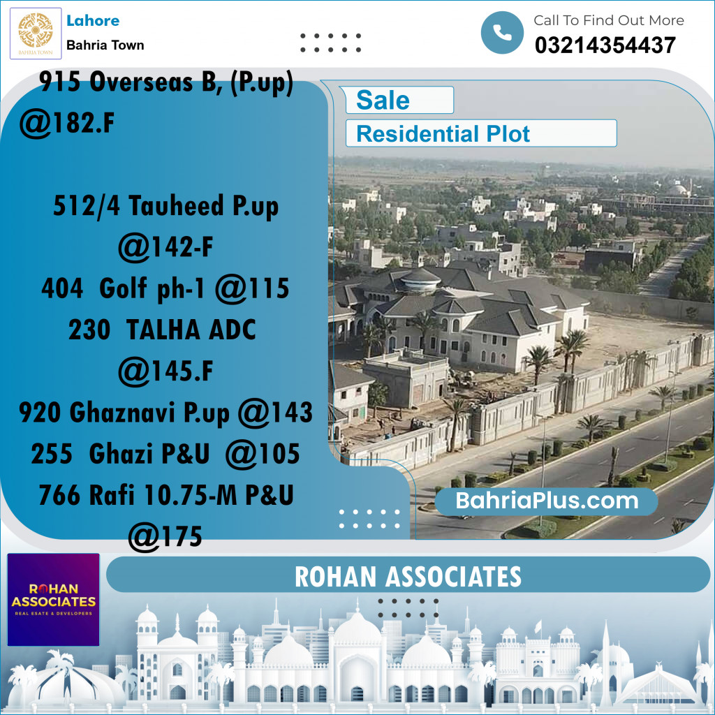Residential Plot for Sale in Bahria Town, Lahore - (BP-231908)
