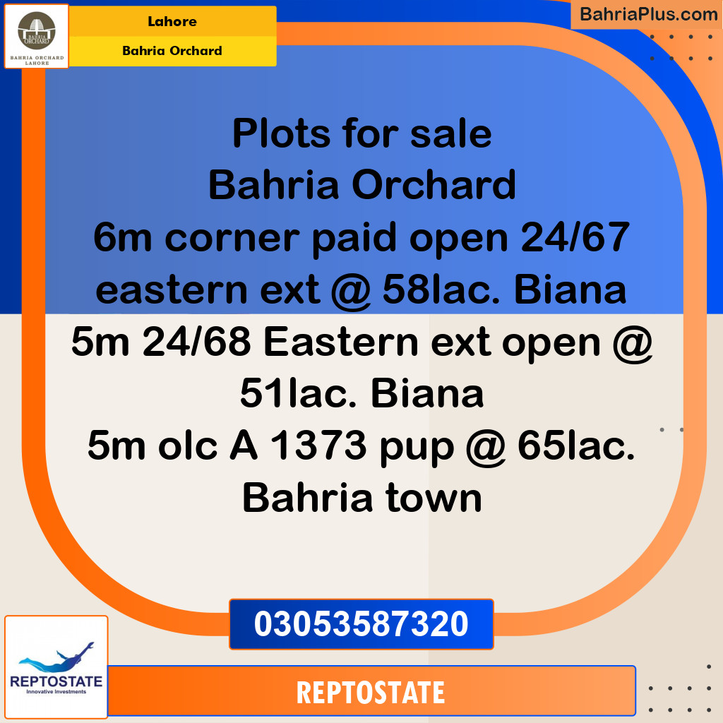 Residential Plot for Sale in Bahria Orchard, Lahore - (BP-231927)