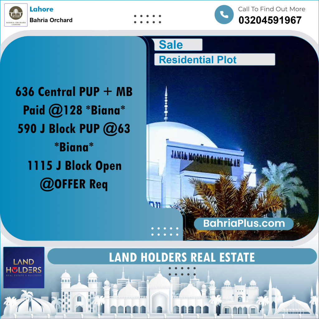 Residential Plot for Sale in Bahria Orchard, Lahore - (BP-231939)
