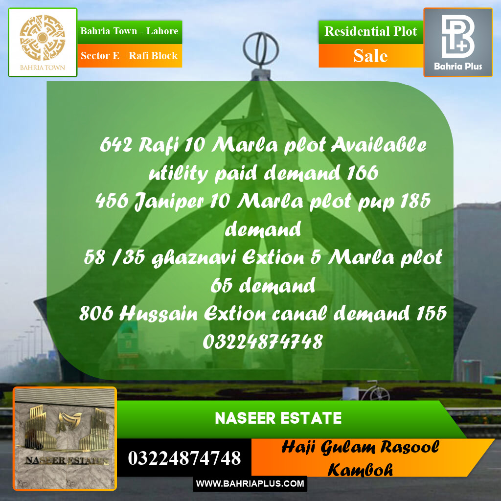 10 Marla Residential Plot for Sale in Sector E - Rafi Block -  Bahria Town, Lahore - (BP-231992)
