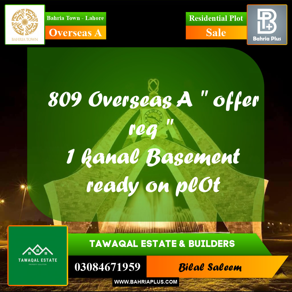 1 Kanal Residential Plot for Sale in Overseas A -  Bahria Town, Lahore - (BP-232094)