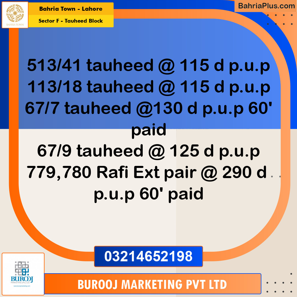 10 Marla Residential Plot for Sale in Sector F - Tauheed Block -  Bahria Town, Lahore - (BP-232112)