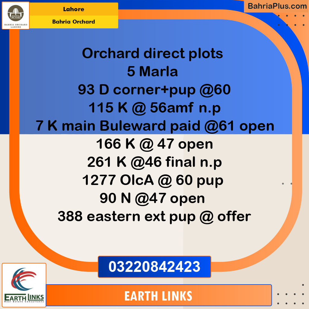 Residential Plot for Sale in Bahria Orchard, Lahore - (BP-232115)