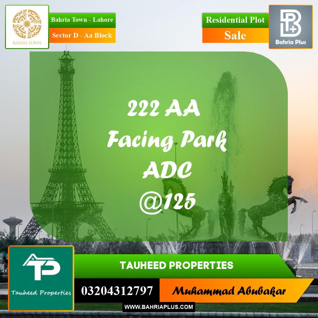 5 Marla Residential Plot for Sale in Sector D - AA Block -  Bahria Town, Lahore - (BP-232128)