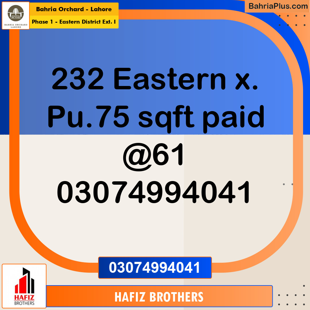 5 Marla Residential Plot for Sale in Phase 1 - Eastern District Ext. I -  Bahria Orchard, Lahore - (BP-232132)
