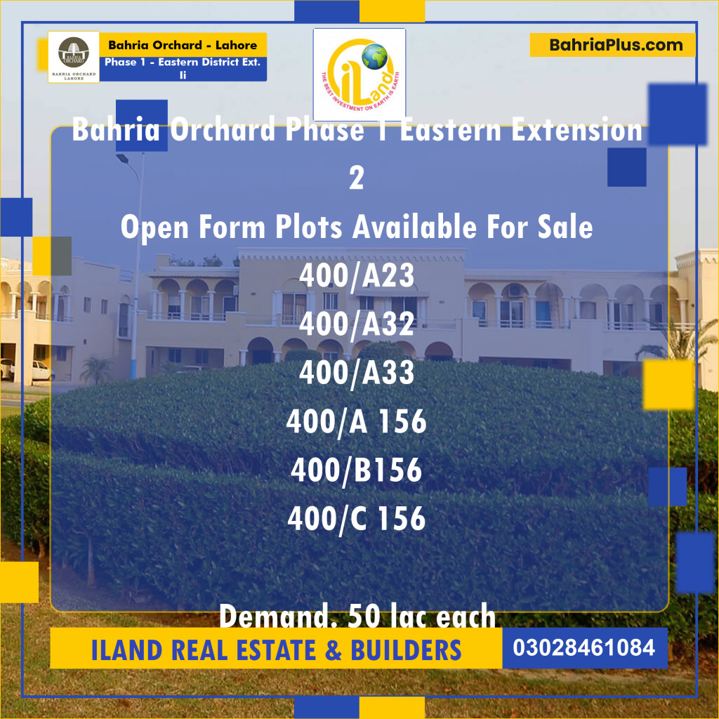 Residential Plot for Sale in Phase 1 - Eastern District Ext. II -  Bahria Orchard, Lahore - (BP-232150)