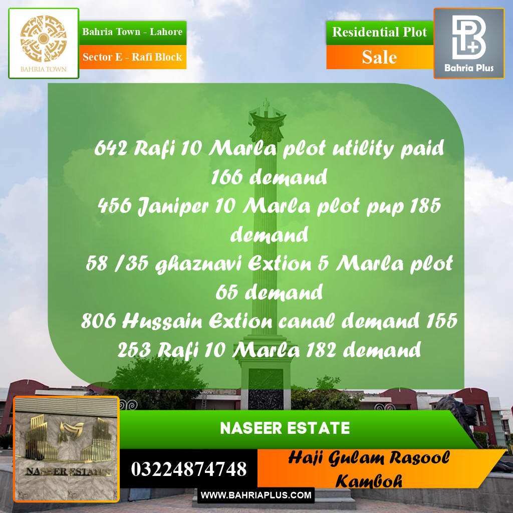 10 Marla Residential Plot for Sale in Sector E - Rafi Block -  Bahria Town, Lahore - (BP-232185)