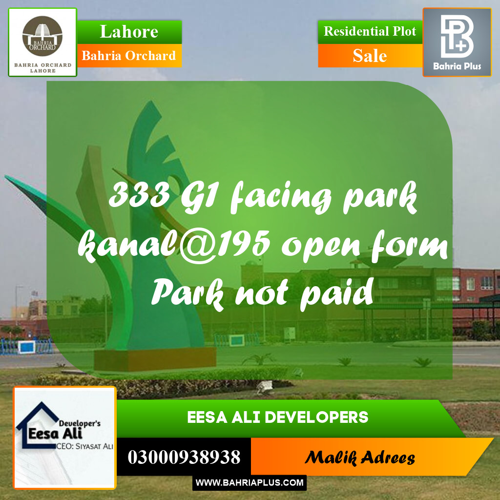 Residential Plot for Sale in Bahria Orchard, Lahore - (BP-232192)