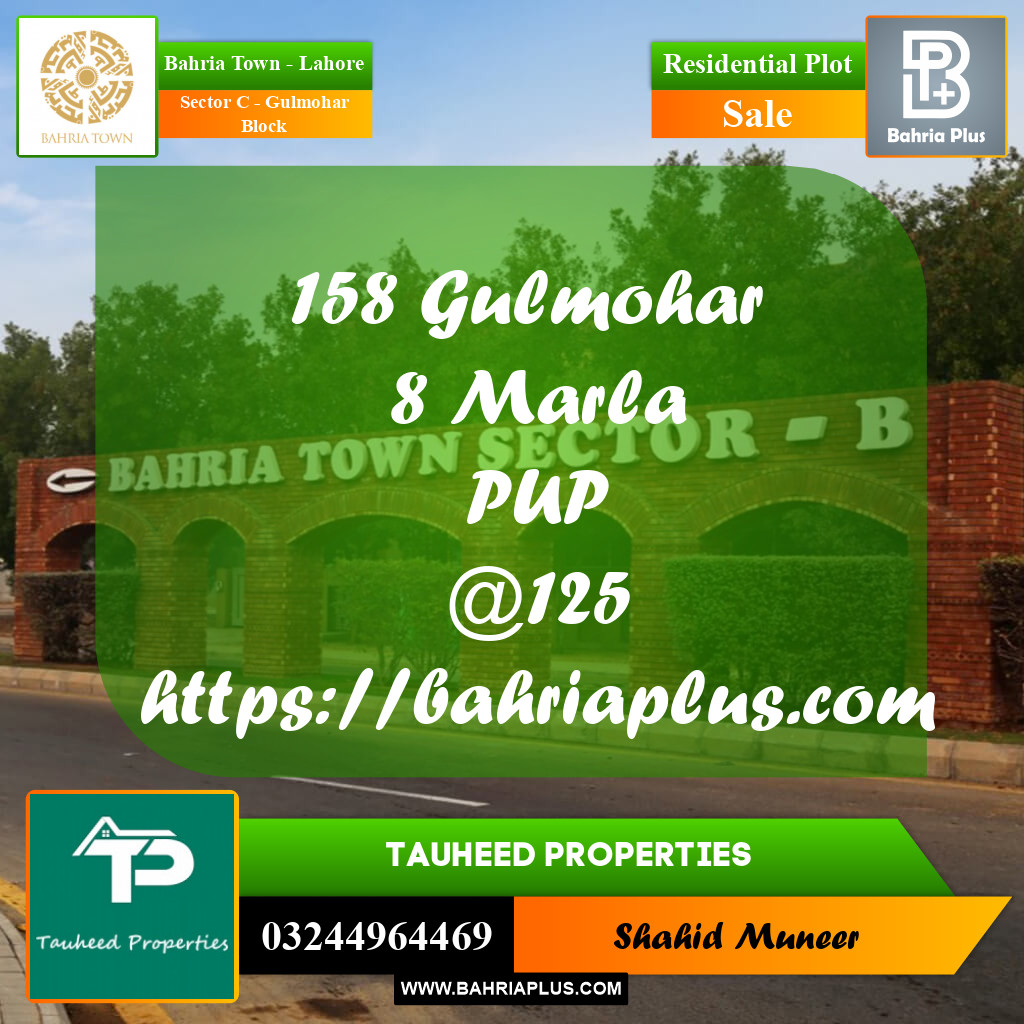 8 Marla Residential Plot for Sale in Sector C - Gulmohar Block -  Bahria Town, Lahore - (BP-232199)
