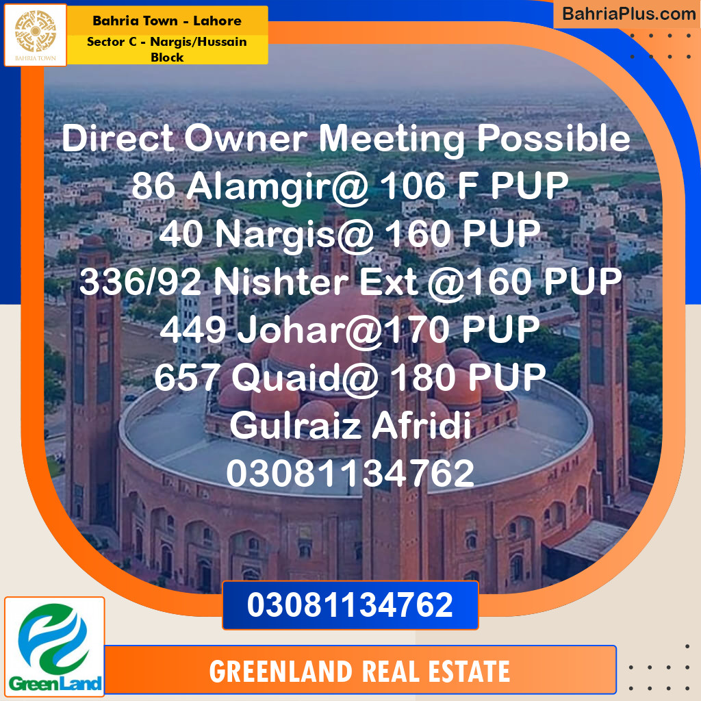 10 Marla Residential Plot for Sale in Sector C - Nargis/Hussain Block -  Bahria Town, Lahore - (BP-232216)