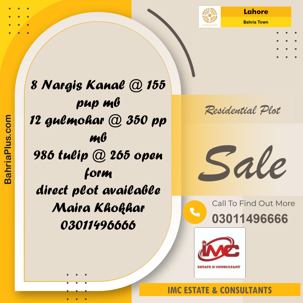 Residential Plot for Sale in Bahria Town, Lahore - (BP-232219)