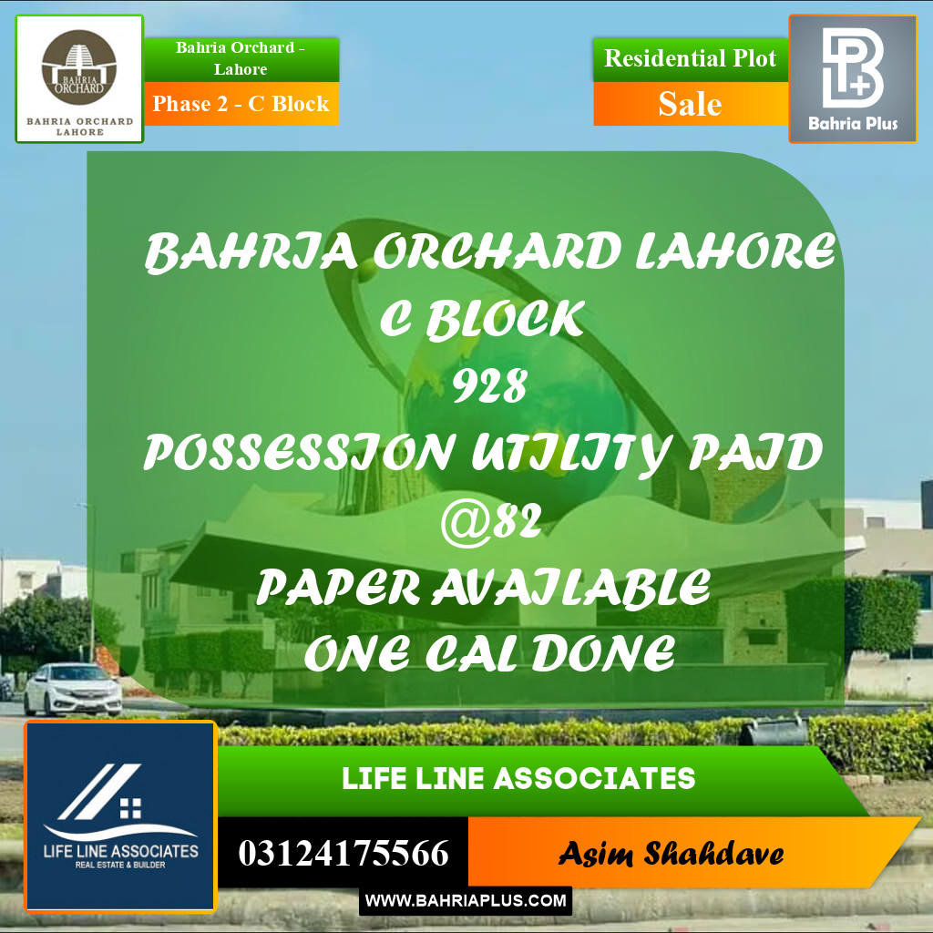 8 Marla Residential Plot for Sale in Phase 2 - C Block -  Bahria Orchard, Lahore - (BP-232265)
